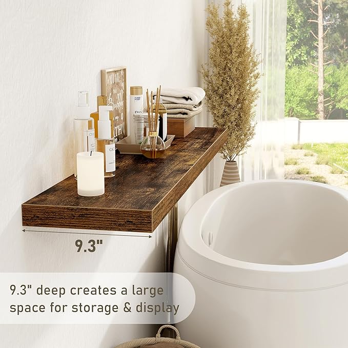 Fun Memories 72 Inch Floating Shelves for Wall 2 Pack Shelves for Bedroom|Kitchen|Bathroom 72 x 9.3 Inch Wood Floating Shelf with Invisible Brackets for Books|Storage|Decor, Rustic Brown