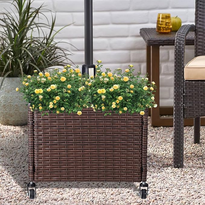 LEWIS&WAYNE Outdoor Umbrella Base with Fillable Planter Box Heavy Duty Patio Umbrella Stand with 4 Wheels Rolling Umbrella Holder for Outdoor Patio Deck Garden