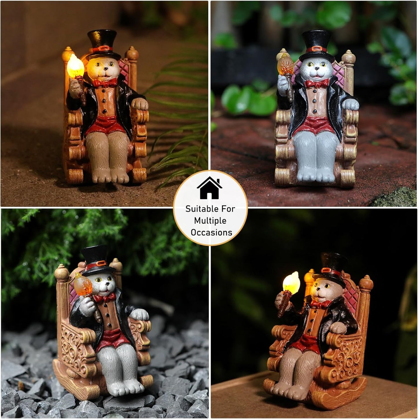 Whimsical Cat Garden Decor Statues Outdoor Solar Lights for Yard Art Fall Home Halloween Decoration Figurine Lawn Ornament - Unique Cat Lovers Gifts for Housewarming Gardening Women Mom Grandma