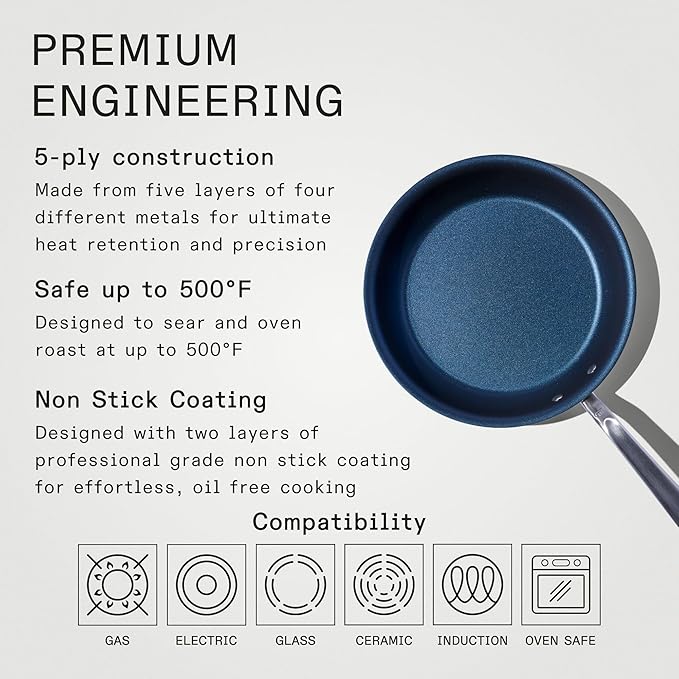 Made In Cookware - ProCoat 10" Non Stick Frying Pan With Lid - 5 Ply Stainless Clad Nonstick - Professional Cookware - Crafted in Italy - Induction Compatible - (Harbour Blue)