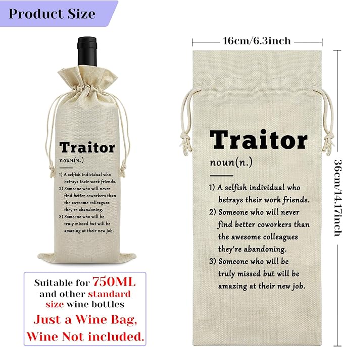 Funny Going Away Gift for Her Him Wine Bags Hilarious Farewell Gifts Leaving Gift for Coworkers Wine Gift Bags New Job Gifts New Beginnings Gift for Coworker Friends Reusable Burlap Wine Bottle Bag