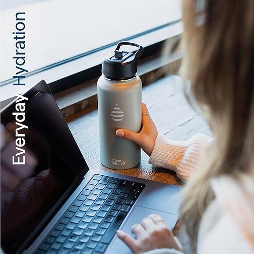 Clearly Filtered 32oz Water Bottle/Targets 220+ Contaminants/Double-Wall Insulated Stainless Steel Filtered Water Bottle BPA/BPS-Free Phthalate-Free Filters Fluoride Lead Chlorine (Black)