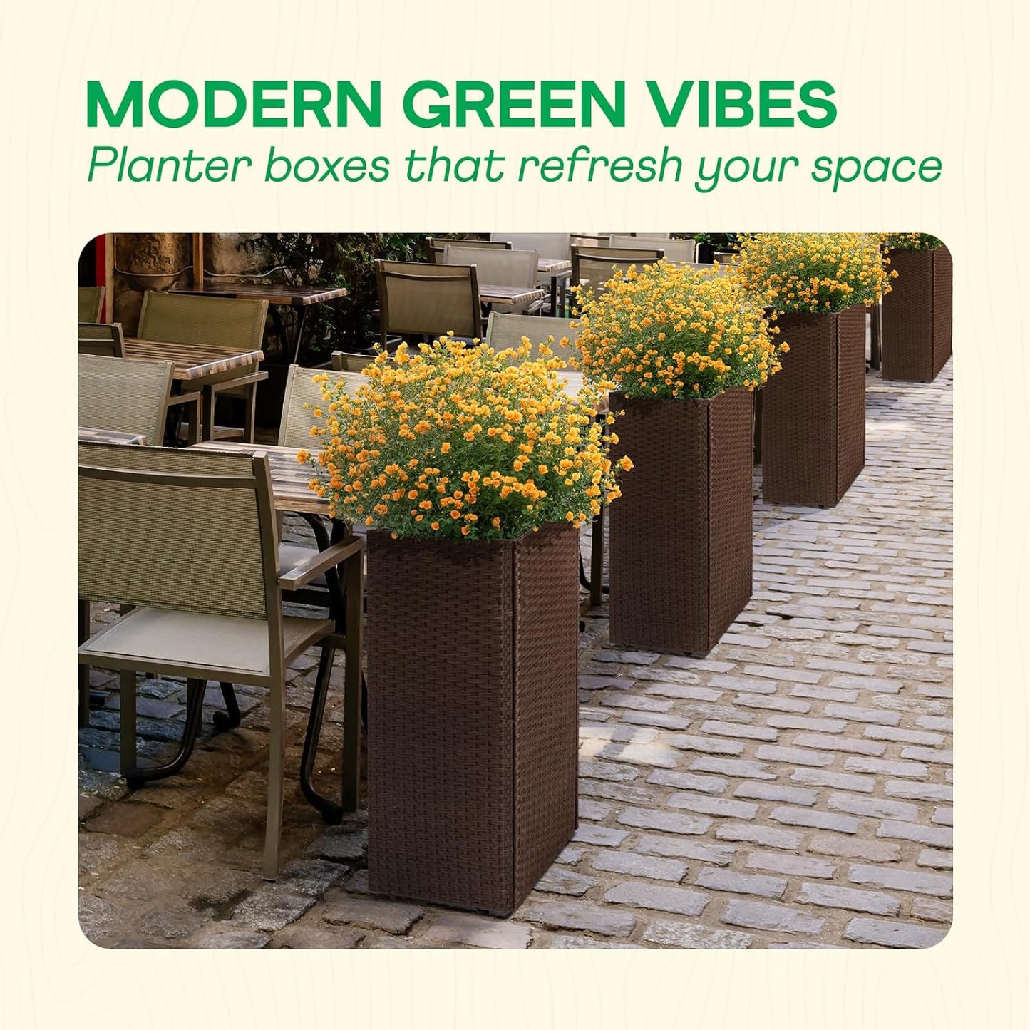 IDZO All-Weather Wicker Planters, Set of 2, 24 in Tall Wicker Planters, Self-Watering with Drainage, Durable PP Material, Raised Garden Bed Alternative, Indoor Outdoor Use, Modern Rattan Design