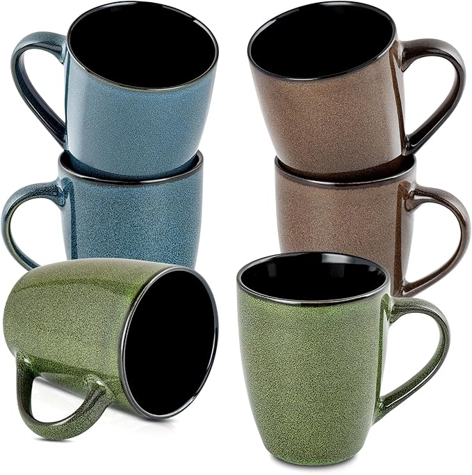SEDEME Brown 12oz Rustic Ceramic Mugs (4 Pack) - Handle Coffee Mugs for Hot Drinks