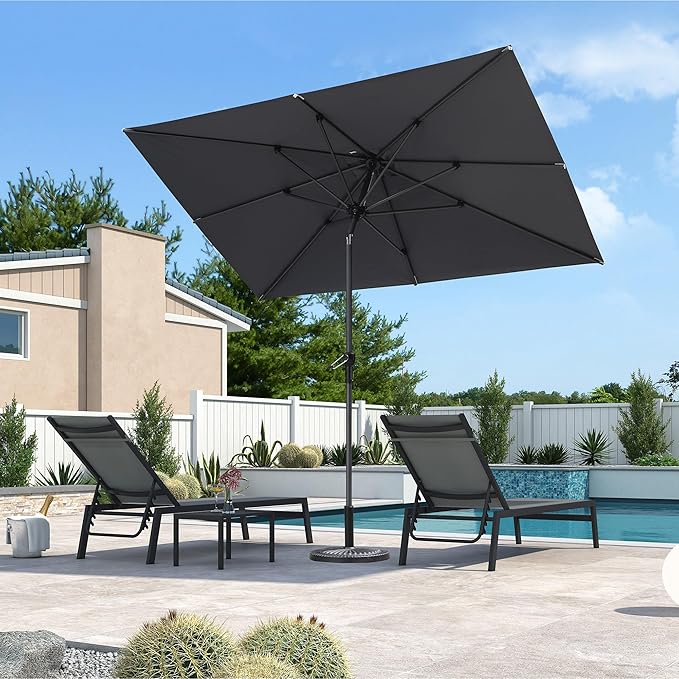 PURPLE LEAF 9' x 6' Rectangular Patio Umbrella Outdoor Table Umbrella Aluminum Frame Market Umbrella Sun Umbrella with 8 Sturdy Ribs & Tilt for Garden Deck Lawn & Pool Light Gray