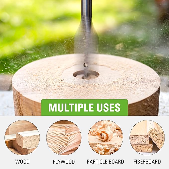 Greenworks 11 Pcs Wood Drilling Set for Woodworking, Plywood, Particle board, Fiberboard (Including Hex Shank Spade Bits & Brad Point Drill Bits)