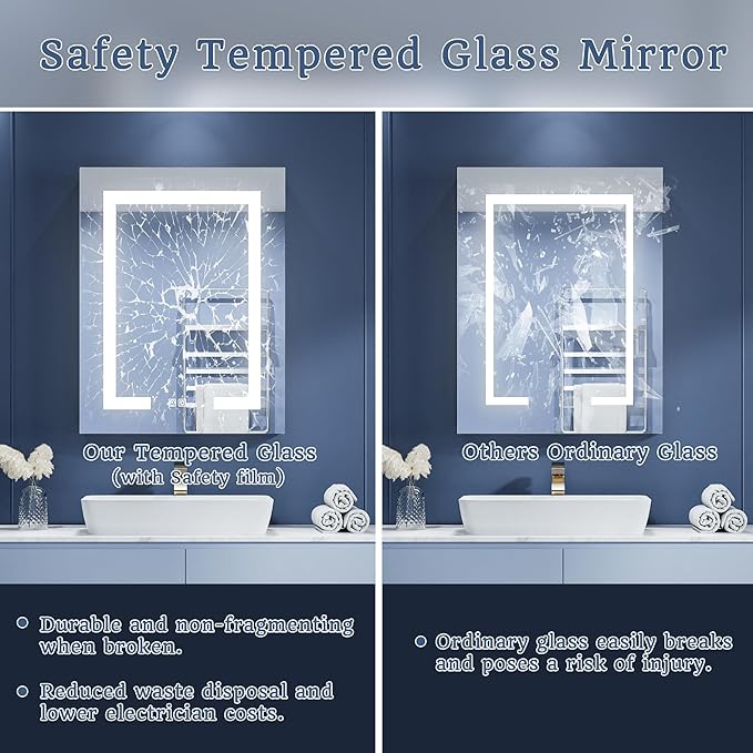 ExBrite LED Lighted Bathroom Medicine Cabinet with Mirror, 24 x 30 Inch, Recessed or Surface Mount, Anti-Fog, Stepless Dimming, Color Temperature Adjustment, 2 Outlets, Storage Shelves, Left Hinge