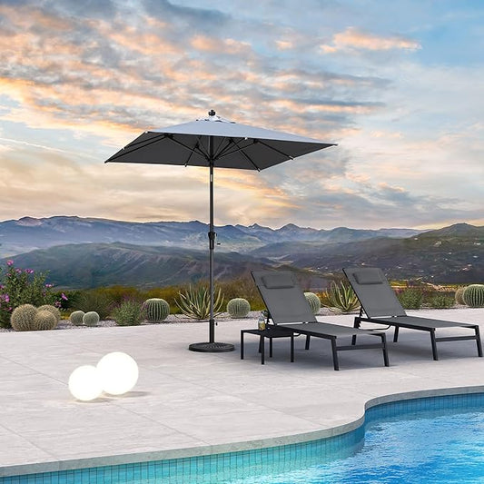 PURPLE LEAF 6.5' x 6.5' Square Patio Umbrella Outdoor Table Umbrella Aluminum Frame Market Umbrella Sun Umbrella with 8 Sturdy Ribs & Tilt for Garden Deck Lawn & Pool Light Gray