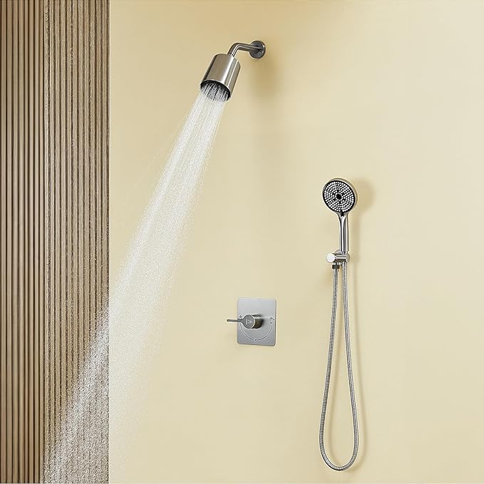 Shower Faucet Set Rain Shower System Valve Kit with Head -3 Setting Handheld High-Pressure Shower Fixtures Valve Included (Brushed Nickel)
