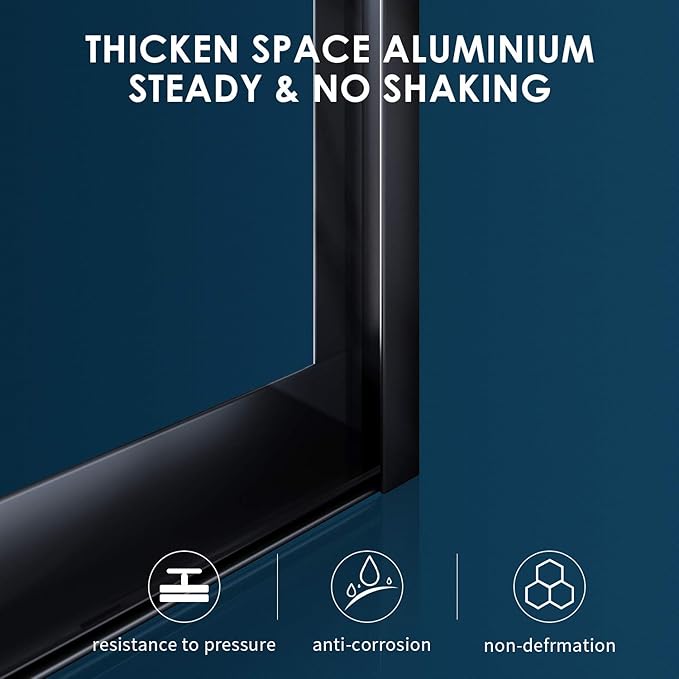 SUNNY SHOWER Glass Shower Door Frameless Double Sliding Shower Glass Door, 1/4 inch Clear Glass Shower Panel, Stainless Steel Hardware, Bathroom Sliding Door, Black Finish 46.5-48 in.W x 72 in.H