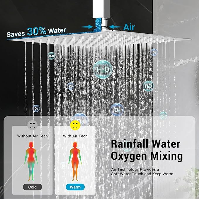 Ceiling Mount Shower Faucet Set Square Showerhead Bathroom Rainfall Shower System Stainless Steel Shower Trim Kit 10 Inches (Chrome)