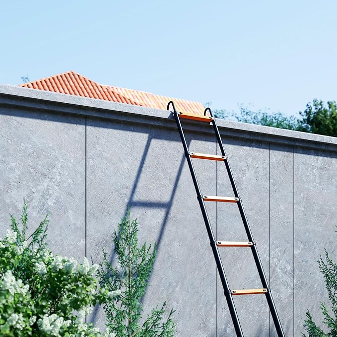 16.5 FT Telescoping Ladder with Hooks, Aluminum Extension Ladder, 330 lbs Load Capacity, Multi-Purpose Collapsible Ladder for Home and Work; Orange