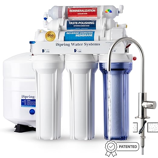 iSpring RCC2AK, Upgraded 200 GPD, pH+ 6-Stage Under Sink Reverse Osmosis System with Alkaline Remineralization Filter, Patented Top-Mounted Faucet Design for Easy DIY Installation