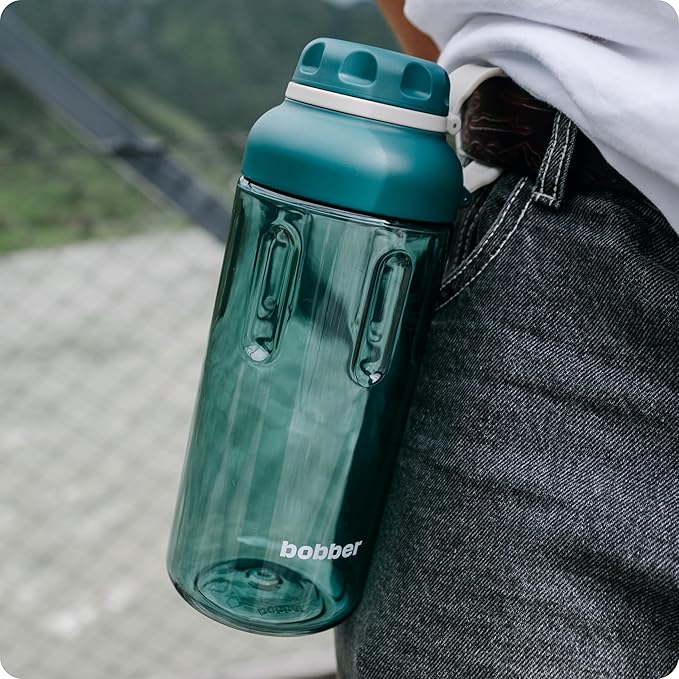 BOBBER 30 oz Tritan BPA-Free Sports Water Bottle with Fruit Infuser — Leak Proof, BPA Free & Dishwasher Safe — Impact Resistant Water Bottle with Twist Cap for Yoga, Climbing, Pilates (Deep Teal)