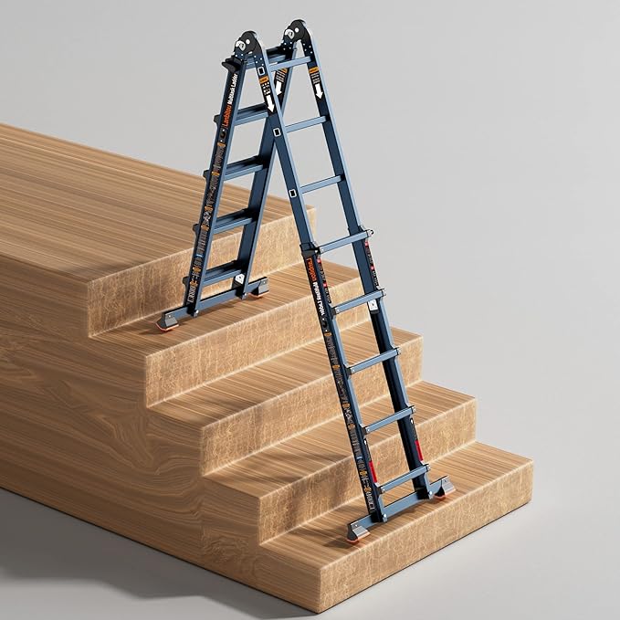 Ladder, A Frame 5 Step Ladder Extension, 17 Ft Anti-Slip Multi Position Ladder, Storage Folding Ladder, 330 lbs Security Load Telescoping Aluminum Ladders for Stairs Home Indoor Outdoor Roof