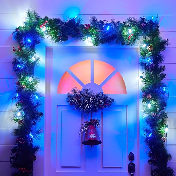 Brightown 25 Pack C9 LED Christmas Light Bulbs, Blue and Pure White Plastic C9 Shatterproof LED Bulbs Replacement for Christmas String Lights, E17 Intermediate Base