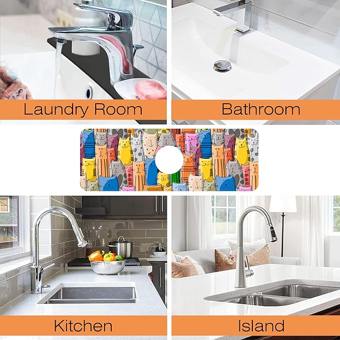 Kitchen Sink Splash Guard Faucet Mat Funny Cats Family Sink Splash Guard Behind Faucet,1 PC Soft Diatom Mud Non-Slip Mat-for Kitchen,Sink Mat,Dish Drying Mat,Bathroom Faucet Mat 15.5"X5.5"