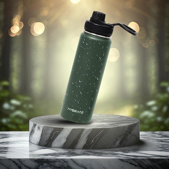 HYDRATE Insulated Stainless Steel Water Bottle - Large Reusable Flask with Leak-Proof Design and Convenient Handle - Double Vacuum Insulation for School, Work, or Adventure