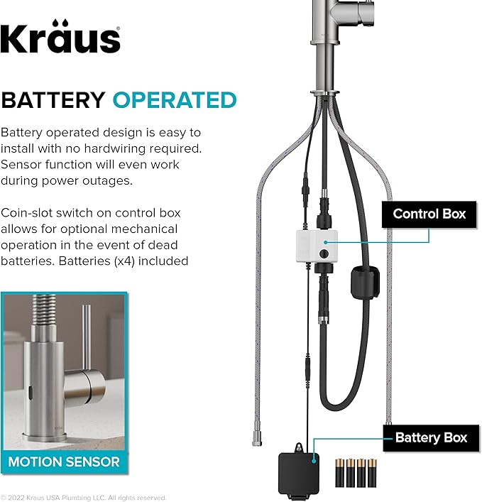 KRAUS Bolden Touchless Sensor Commercial Style 2-Function Single Handle Pull-Down Kitchen Faucet in Spot-Free Stainless Steel / Matte Black, KSF-1610SFSMB