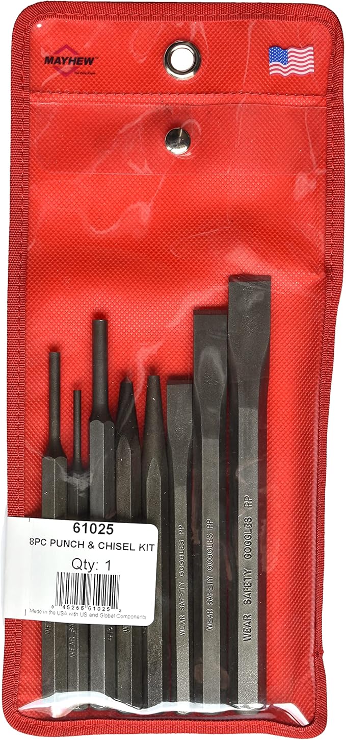 Mayhew Tools 61025 Punch and Chisel Set, Blast Finish, 8-Piece