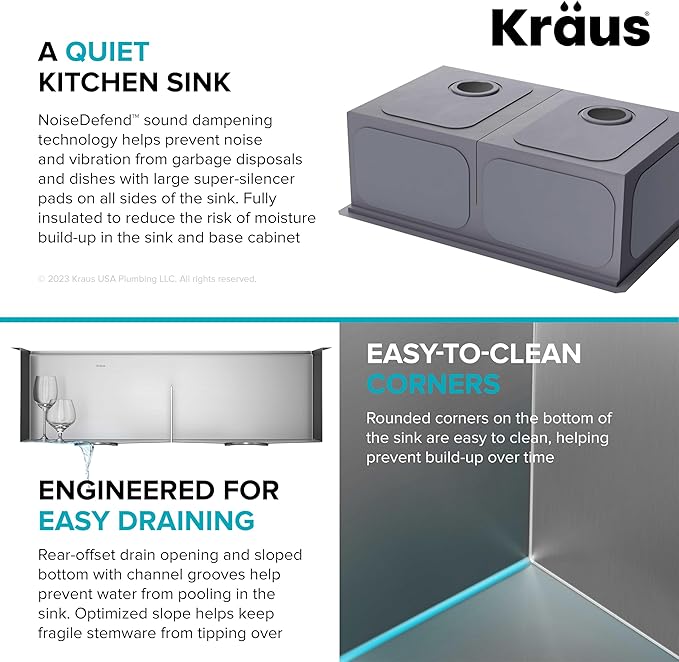KRAUS Kore 33-Inch Undermount Workstation 16 Gauge Double Bowl Stainless Steel Kitchen Sink with Accessories, KWU112-33