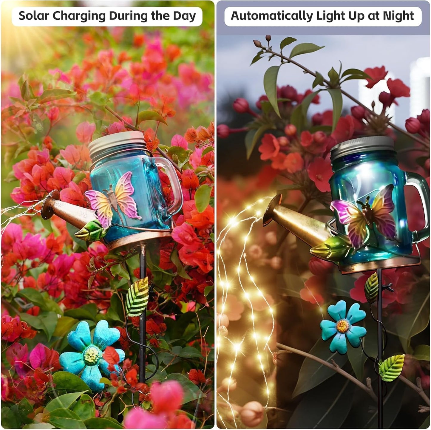 Solar Watering Can Light, Yard Outdoor Decor Lights, IP65 Waterproof, Hanging Butterfly Garden Light, Outside Garden Flower Bed Decor, Women Gift, Birthday Gifts