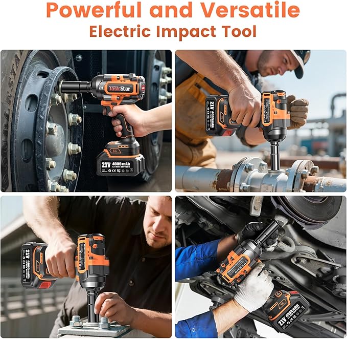 Cordless Impact Wrench 1/2“, 1110 Ft-lbs(1500 N.m) Brushless High Torque Impact Gun, 2 * 4.0 Ah Batteries, Fast Charger, Socket Sets, Lug Nuts Removal Electric Impact Driver for Car Mower Truck Gift