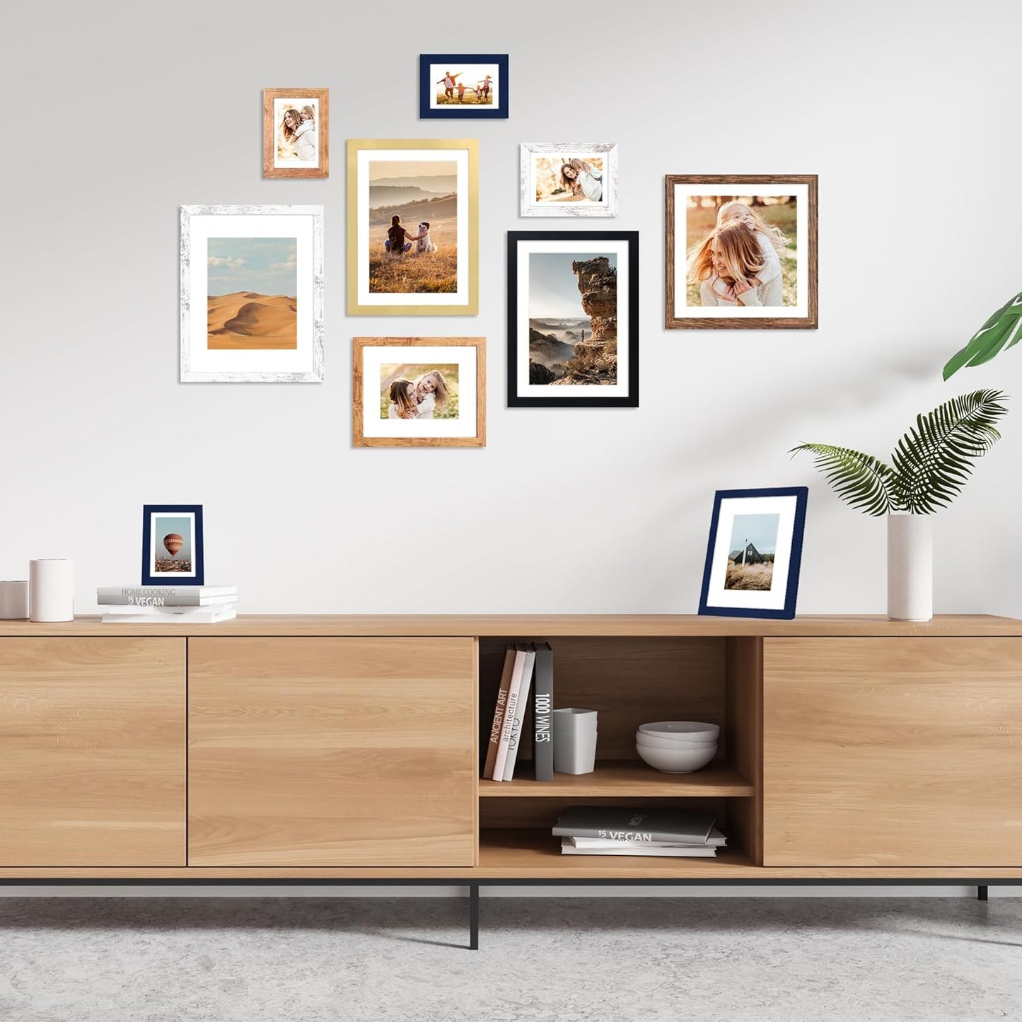 11x14 Picture Frame Set of 4, 11 x 14 Wood Photo Frames with Mat for 8x10, Wooden Frame with Real Glass Cover for Wall and Tabletop Display,Black