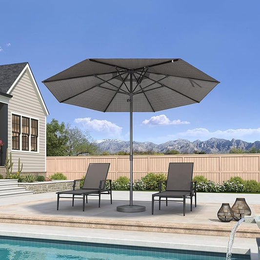 PURPLE LEAF 11.5 FT Semi-Auto Outdoor Patio Umbrella Market Table Sun Umbrellas with 8 Aluminum Sturdy Ribs for Backyard Deck Garden Pool (Gray Pole Gray Canopy)