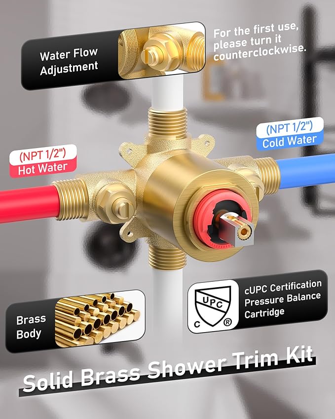 Bathroom Shower Faucet Set Gold: WOWOW Shower Combo Set with 6-Inch Rain Shower Head, Single Handle Shower Trim Kit Modern Shower System High Pressure (Valve Include）