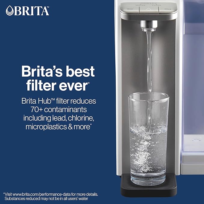 Brita Hub Instant Powerful Countertop Water Filter System, Reduces 70+ Contaminants, 12 Cup Water Reservoir, Includes 6 Month Carbon Block Filter, White, 87340