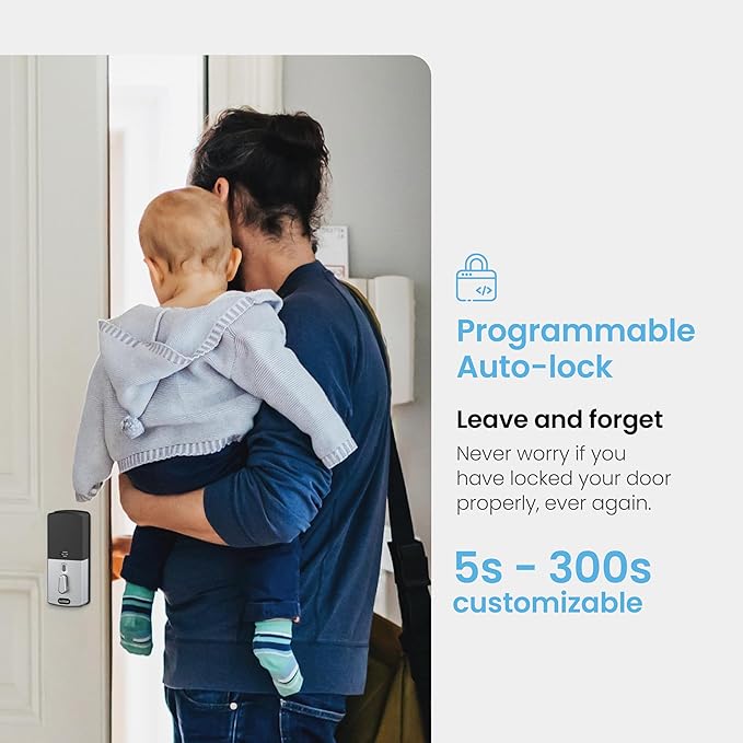 Lockly Smart Lock Model 6S, Bluetooth Smart Door Lock, Keyless Entry Door Lock, Touchscreen Keypad, App Control, eKeys and Offline Access Code, Auto Lock - Satin Nickel