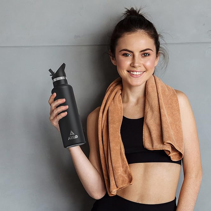 Stainless Steel Double Wall Water Bottles 17oz, Vacuum Insulated Bottle With Straw Lid, Insulated Water Bottle Keeps Water Cold for 24 Hours, Hot for 12 Hours, Hiking, Sports