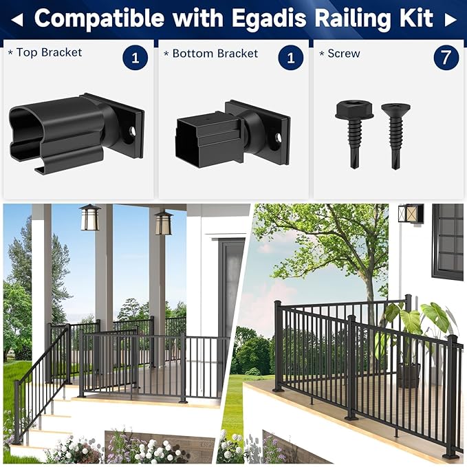 2 Pack Aluminum Adjustable Railing Bracket, Deck Railing Bracket Connector, Black Textured Powder-Coat Finish Rail System for Outdoor Decks, Porches & Balconies
