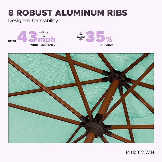 Midtown Umbrellas Sunbrella Umbrella Outdoor Patio Umbrella 2-8 Feet in Canvas Glacier Acrylic Fabric - Auto-Tilt Aluminum Frame For Backyard Umbrella, Deck Umbrella & Porch Umbrella - Wooden Pole