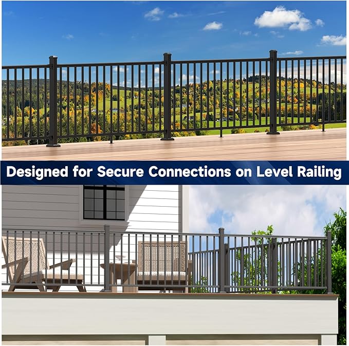 4 Pack Aluminum Deck Railing Bracket Connector, Fixed Railing Bracket, Black Textured Powder-Coat Finish Railing System for Outdoor Decks, Porches & Balconies