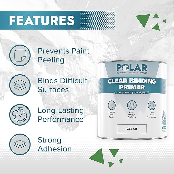 Polar Clear Binding Primer - 33 Fl Oz - High-Adhesion Primer for Drywall, Plaster, Cement, Stucco & Wood - Interior & Exterior Clear Base Coat & Paint Prep