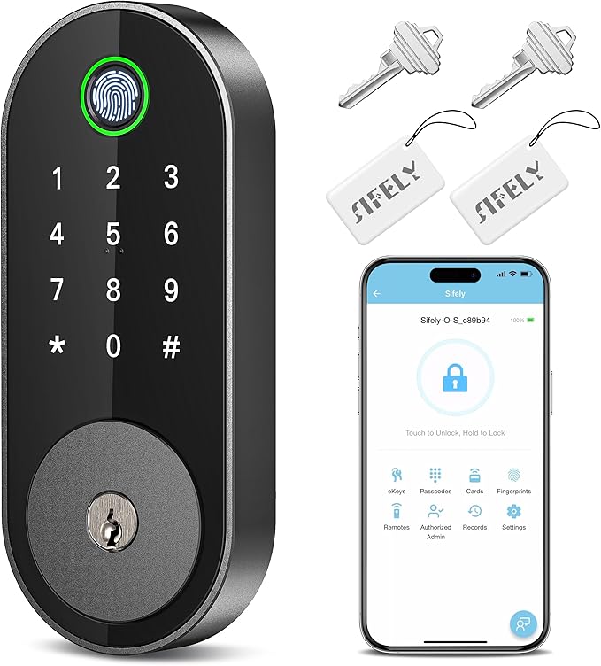 Keyless Entry Fingerprint Deadbolt Smart Lock: Sifely Digital Front Door Keypad with App Control, Electronic/Electric Deadbolt with Fingerprint & Code Access, Auto Locking, Easy to Install (Black)