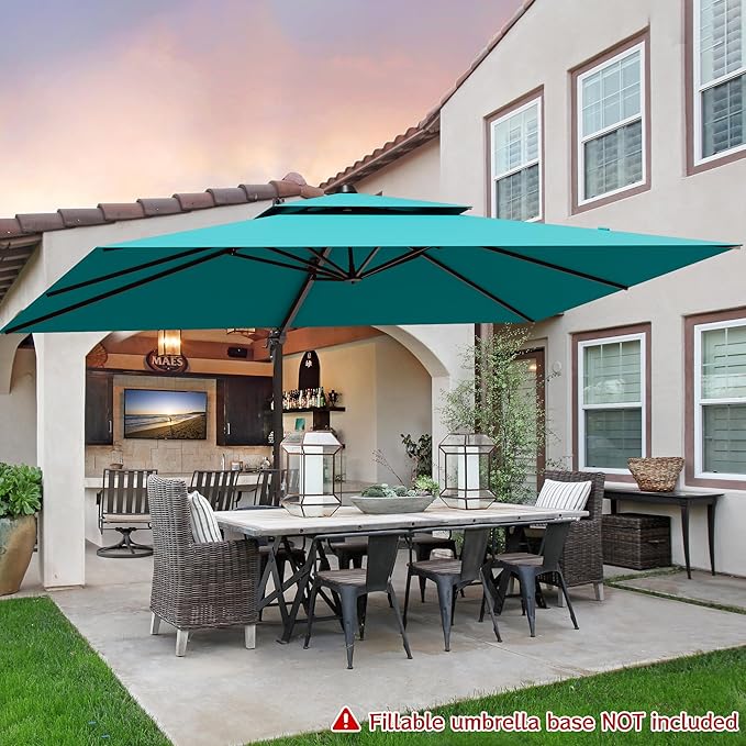 9x12FT Cantilever Patio Umbrella - Heavy Duty Double Layer Offset Design with 360° Rotation, Large Rectangle Umbrella for Garden, Deck, Pool, Backyard, Turquoise