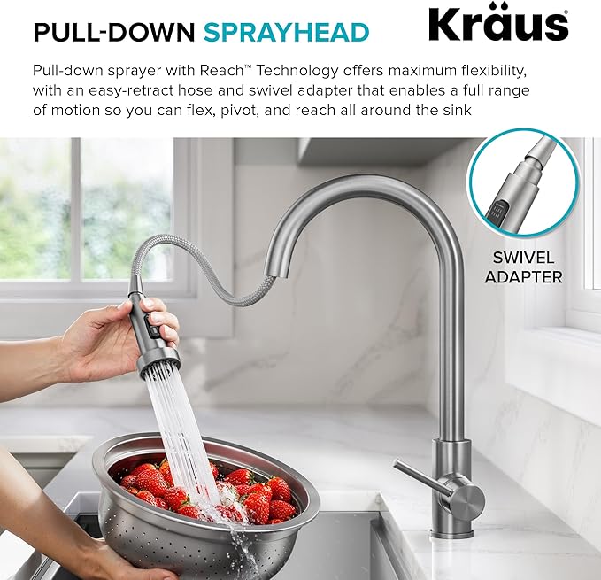 KRAUS Bolden 2-Function Single Handle Pull Down Kitchen Faucet in Matte Black, KPF-1616MB
