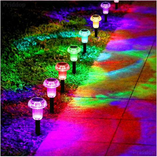 Solar Lights Outdoor Pathway Waterproof 12 Pack Color Changing LED Acrylic Mushroom Decorative Garden Lights for Yard Landscape Patio Outside Christmas Decorations