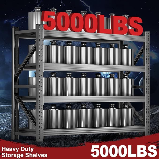 71” W 3000LBS Storage Shelves 4 Tier Garage Shelving, Heavy Duty Adjustable Metal Shelves Unit, Easy Assembly Shelving for Industrial, Warehouse, Basement, 71" W x 24" D x 71" H, Black