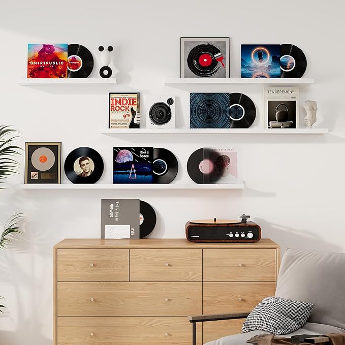 Floating Picture Ledge Shelves 72 Inch Solid Oak Wood Set of 2, Rustic Wall Storage Shelves with Lip, Kids Bookshelf, Photo & Picture Ledge Shelves for Bedroom, Living Room, Kitchen