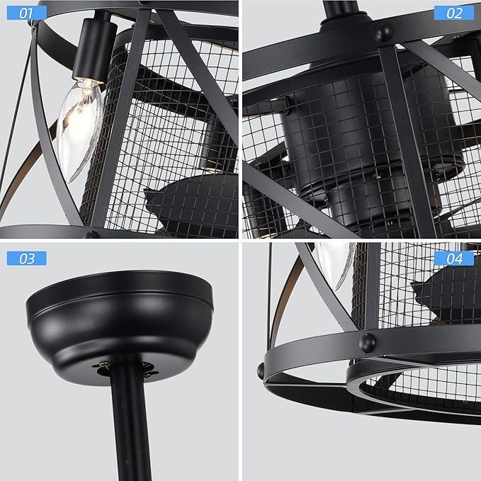 NicBex Ceiling Fan 20 Inch Modern Ceiling Fan with Lights Ceiling Fans with 5 Blades and Remote Control Reversible Small Caged Ceiling Fan for Bedroom, Living Room, Matte Black