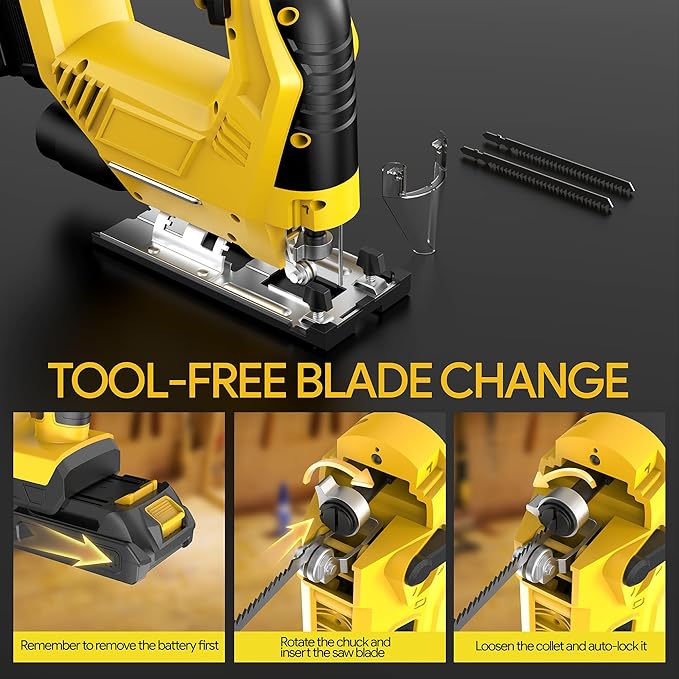 Cordless Jig Saw Compatible with Dewalt 20v Max Battery(No Battery) Brushless Jigsaw, Variable Speed, 45° Beveled Cuts, 3 Orbital Action, with Jigsaw Blades for Straight/Curve/Circle Cutting