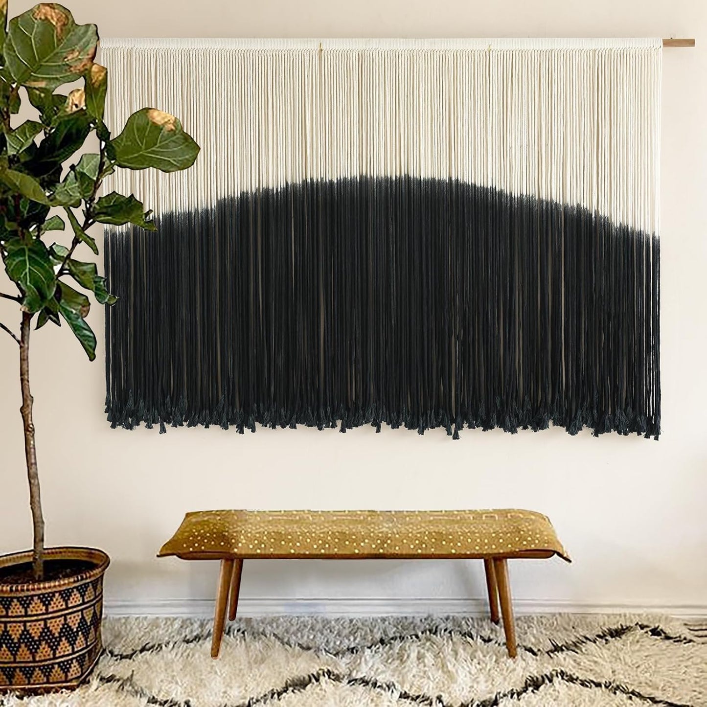Flber Tie-Dye Macrame Wall Hanging Large Bohemian Yarn Tapestry Macrame Home Décor, 57''W*35''L