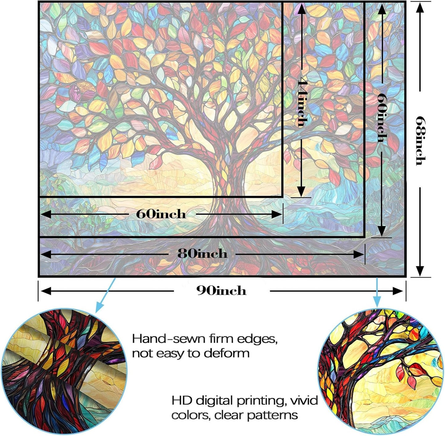Lunerfex Tree of Life Tapestry Stained Glass Tapestry Wall Decor Tapestries for Bedroom Art Tapestries Wall Hanging for Bedroom Living Room Glass-Tree-01 60"x80"