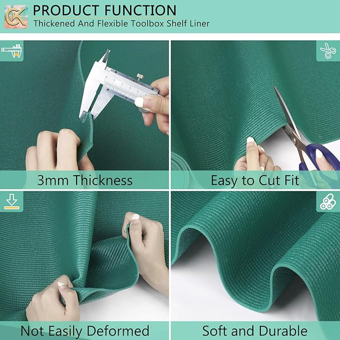 Foam Toolbox Liner Shelf Liner, Thickened Durable Pad Tool Box Mat for Protecting Your Tools, Work Surfaces, Garage, Chest -Green 3mm Thickness, 16 inch*16 ft