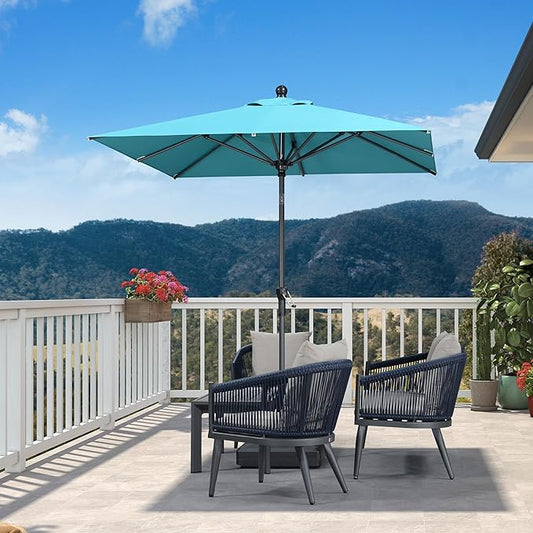 PURPLE LEAF 6.5' x 6.5' Square Patio Umbrella Outdoor Table Umbrella Aluminum Frame Market Umbrella Sun Umbrella with 8 Sturdy Ribs Tilt for Garden Deck Lawn Pool Light Turquoise Blue