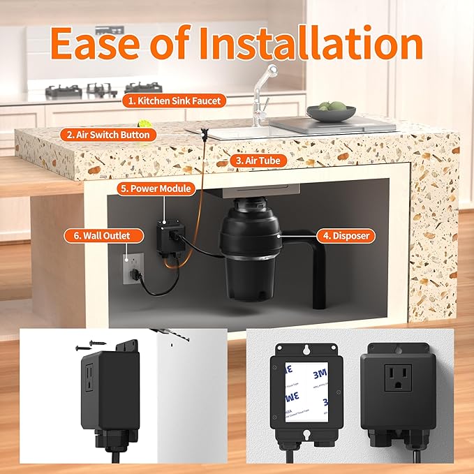 Joinfworld Garbage Disposal Air Switch Kit Waterproof Garbage Disposal Button Kit with Long Garbage Disposal Switch Copper - UL Listed